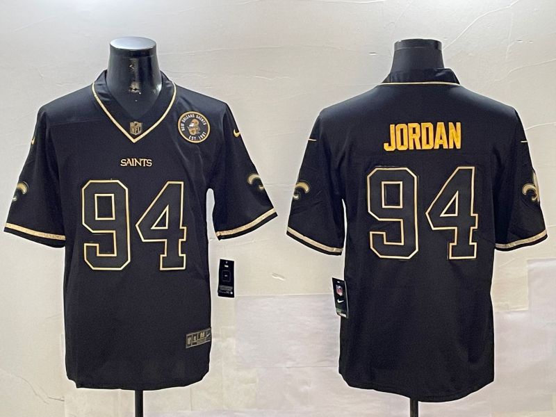 Men New Orleans Saints #94 Jordan Black Gold Throwback 2024 Nike Limited NFL Jersey style 3